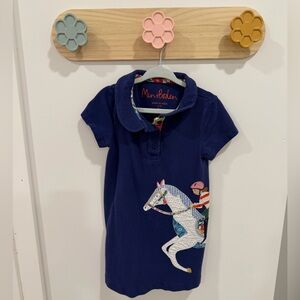 Mini Boden navy polo dress with embroidered horse